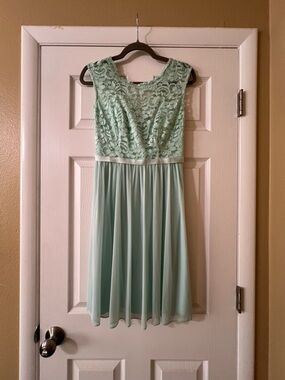 David's Bridal Mint Green Lace and Chiffon Dress